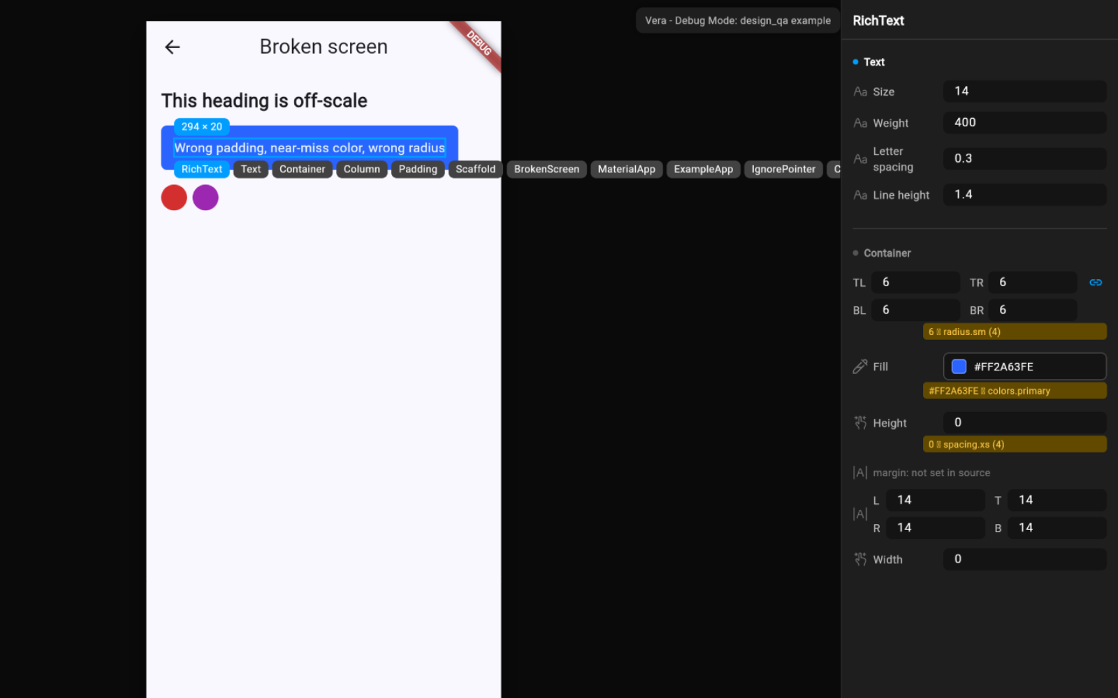 Vera design system token linting